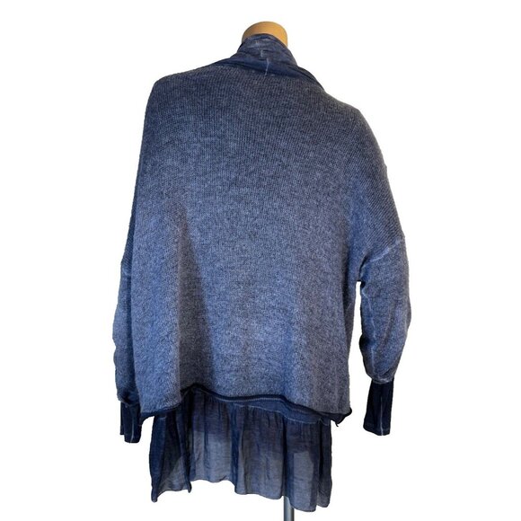 Lace The Label Sweater Mohair Med Blue Lagenlook Cowl Neck Roll Tab Layered - Picture 2 of 14